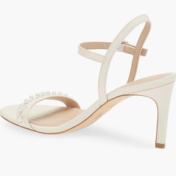 NEW Stuart Weitzman 9 Dancer 75 Demipearl Heel Sandal Calf Leather White Wedding - Picture 9 of 13